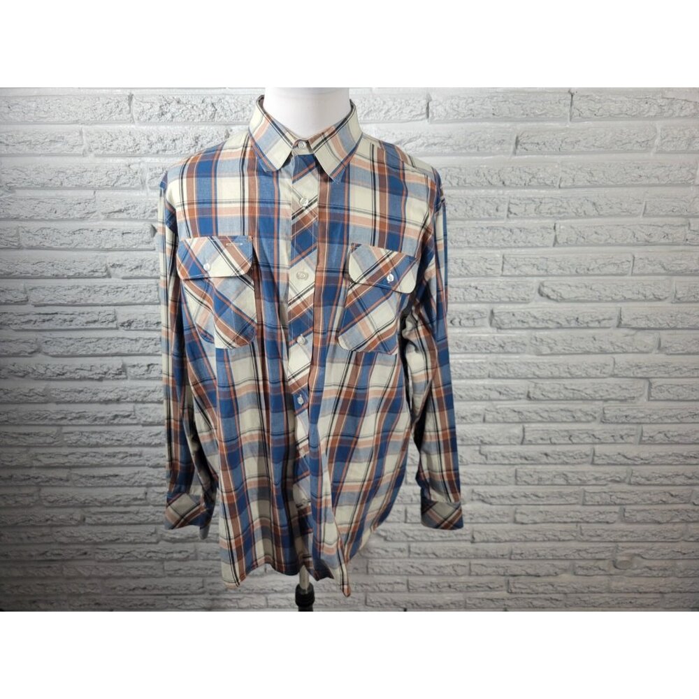 Rocawear Mens Shirt 2XL Long Sleeve Brown Plaid Pockets Casual Cotton PLA97E